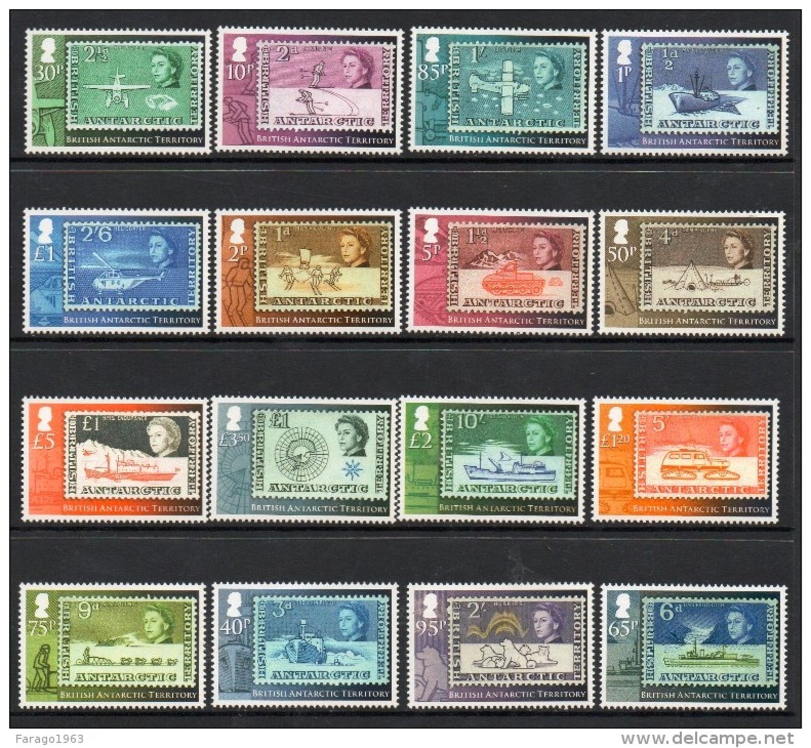 2013 British Antarctic Territory Definitives Stamp On Stamp Complete Set Of 16 MNH - Unused Stamps