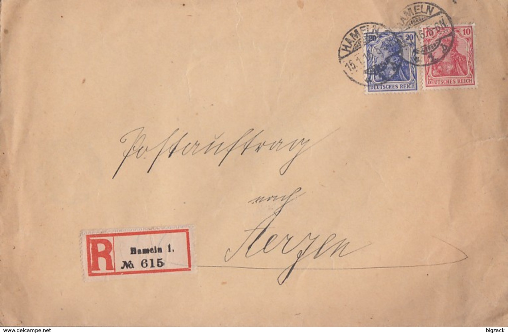 DR R-Brief Postauftrag Minr.86,87 Hameln 15.1.16 Gel. Nach Aerzen - Briefe U. Dokumente