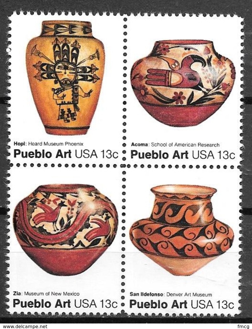 1977 13 Cents Pueblo Pottery Block Of 4 Never Hinged - Unused Stamps