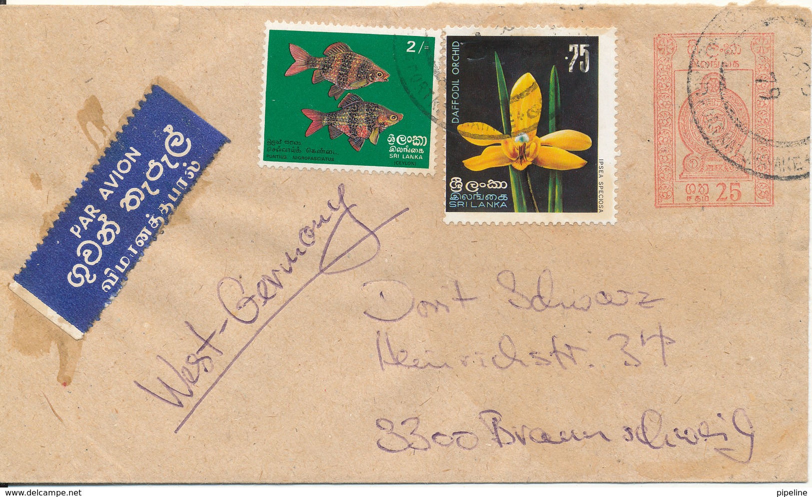 Ceylon Uprated Postal Stationery Cover Sent To Germany 1979 - Sri Lanka (Ceylon) (1948-...)