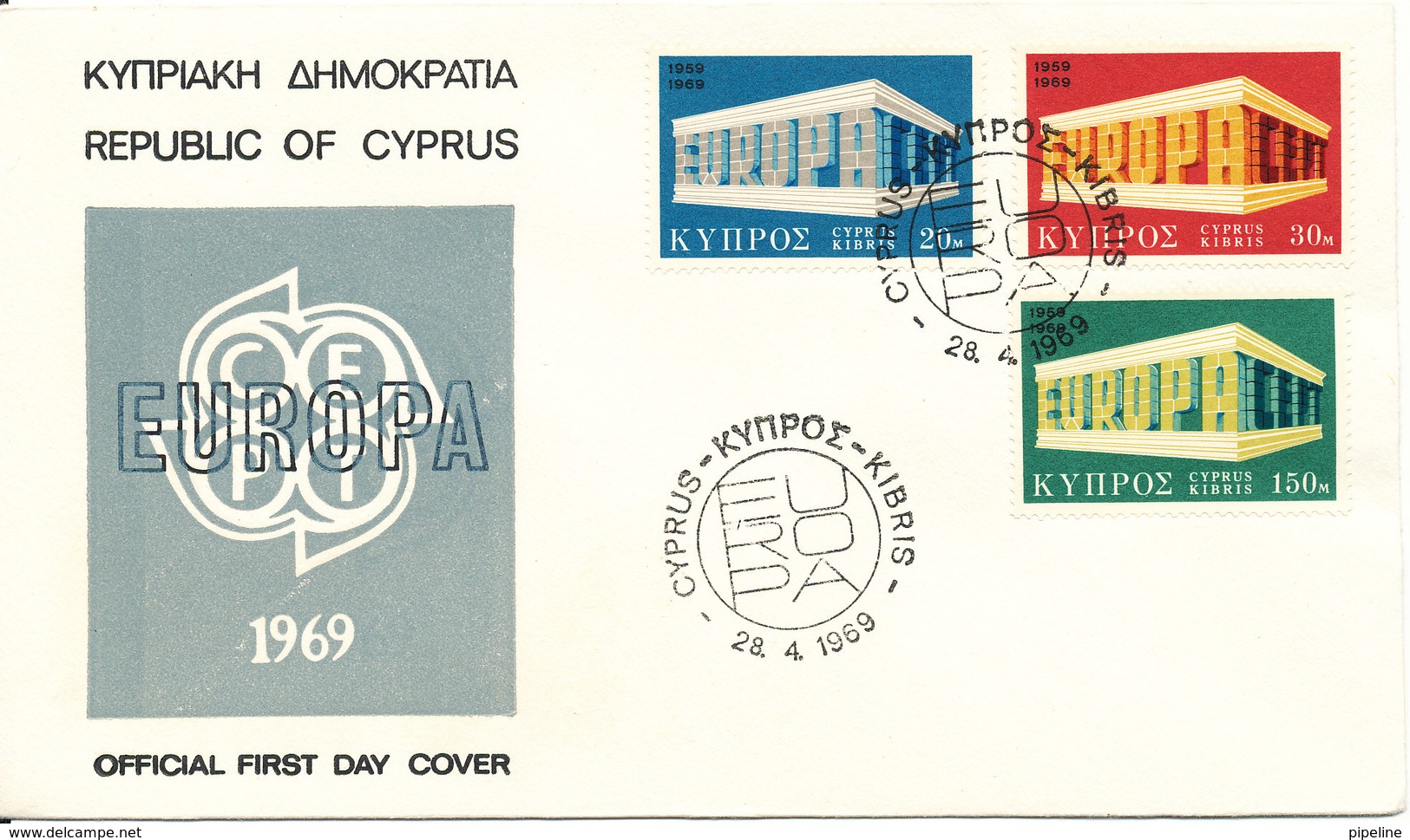 Cyprus Republic FDC 28-4-1969 EUROPA CEPT Complete Set Of 3 With Cachet - 1969