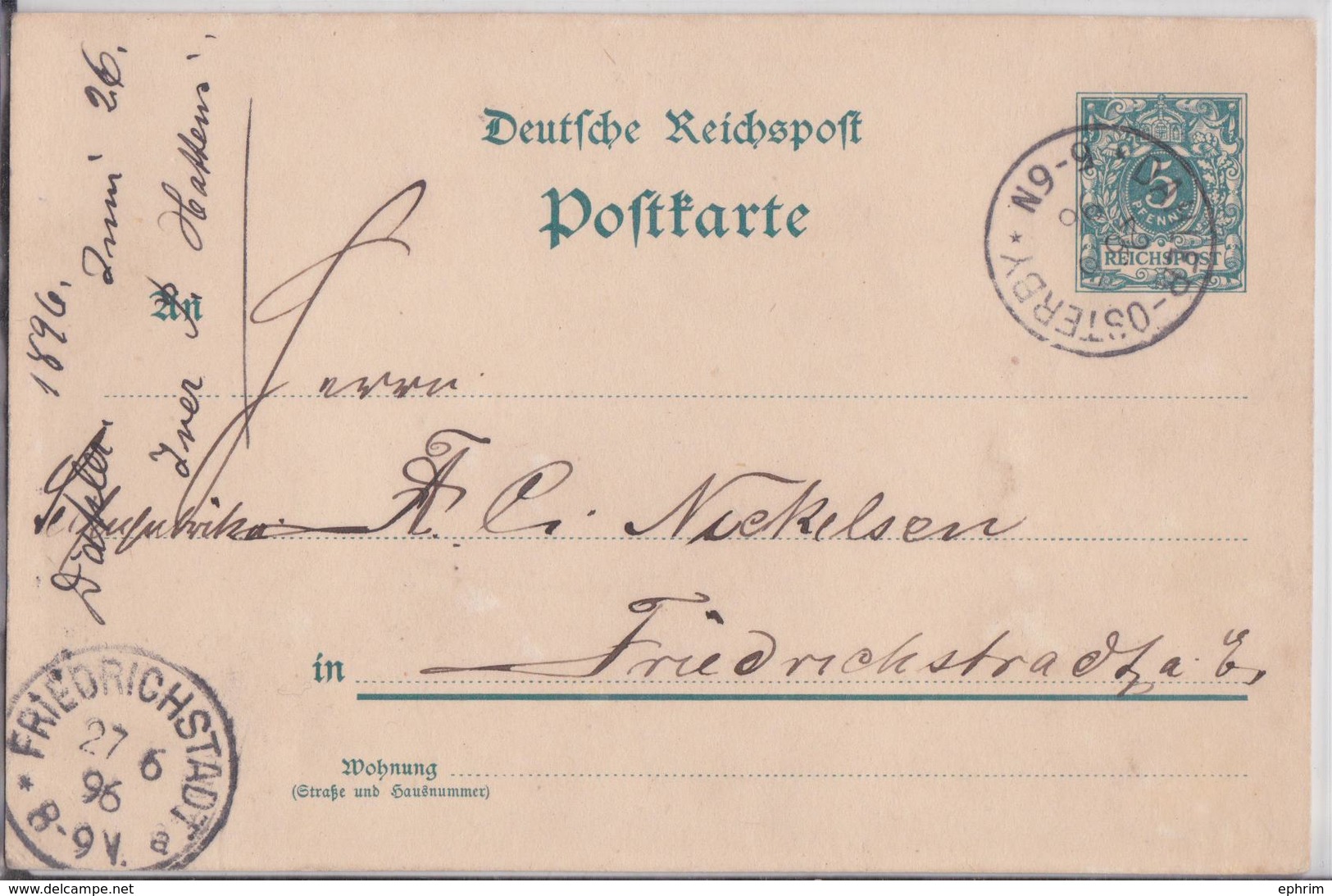 DAHLER-OSTERBY SLESVIG POSTKARTE 1896 FÜR FRIEDRICHSTADT CARTE POSTALE ENTIER POSTAL SCHLESWIG - Schleswig-Holstein