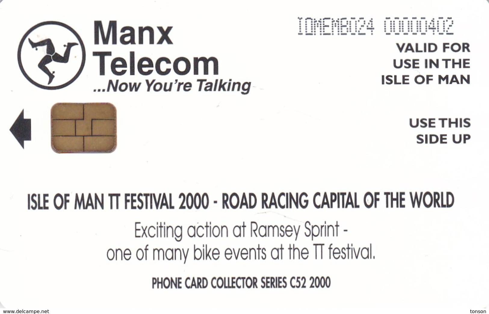 Isle Of Man, MAN 157, TT Racers 2000, Ramsey Sprint, 2 Scans . Mint, Card Number 0402 - Man (Ile De)