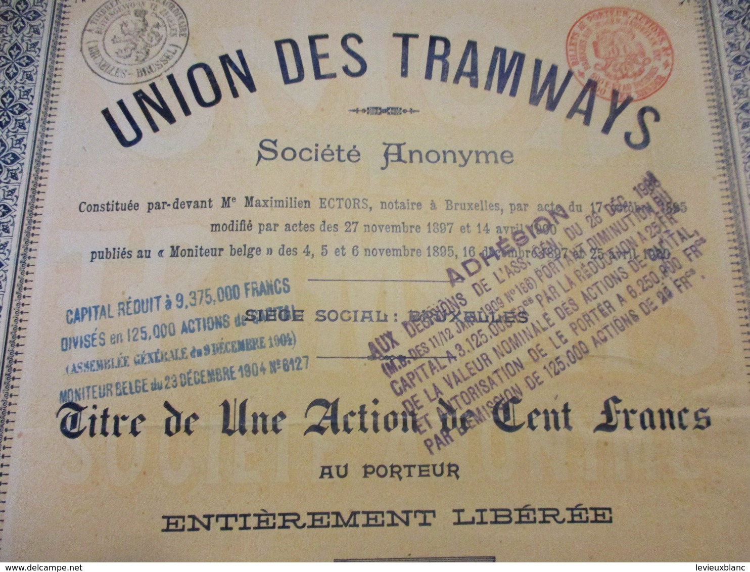 Action De 100 Francs Au Porteur Entièrement Libérée/Union Des Tramways/ Bruxelles /1900     ACT174 - Ferrocarril & Tranvías
