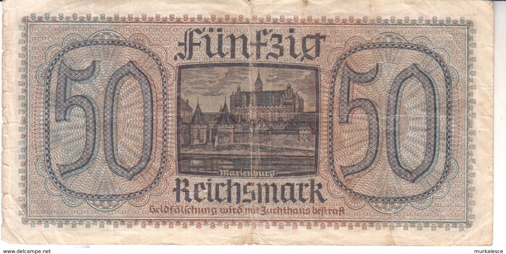 3737    DRITES REICH  50 MARK   STEMPEL  O. F . Osvobodilna Fronta   SLOWENISCHE PARTISANEN  Selten - 50 Reichsmark