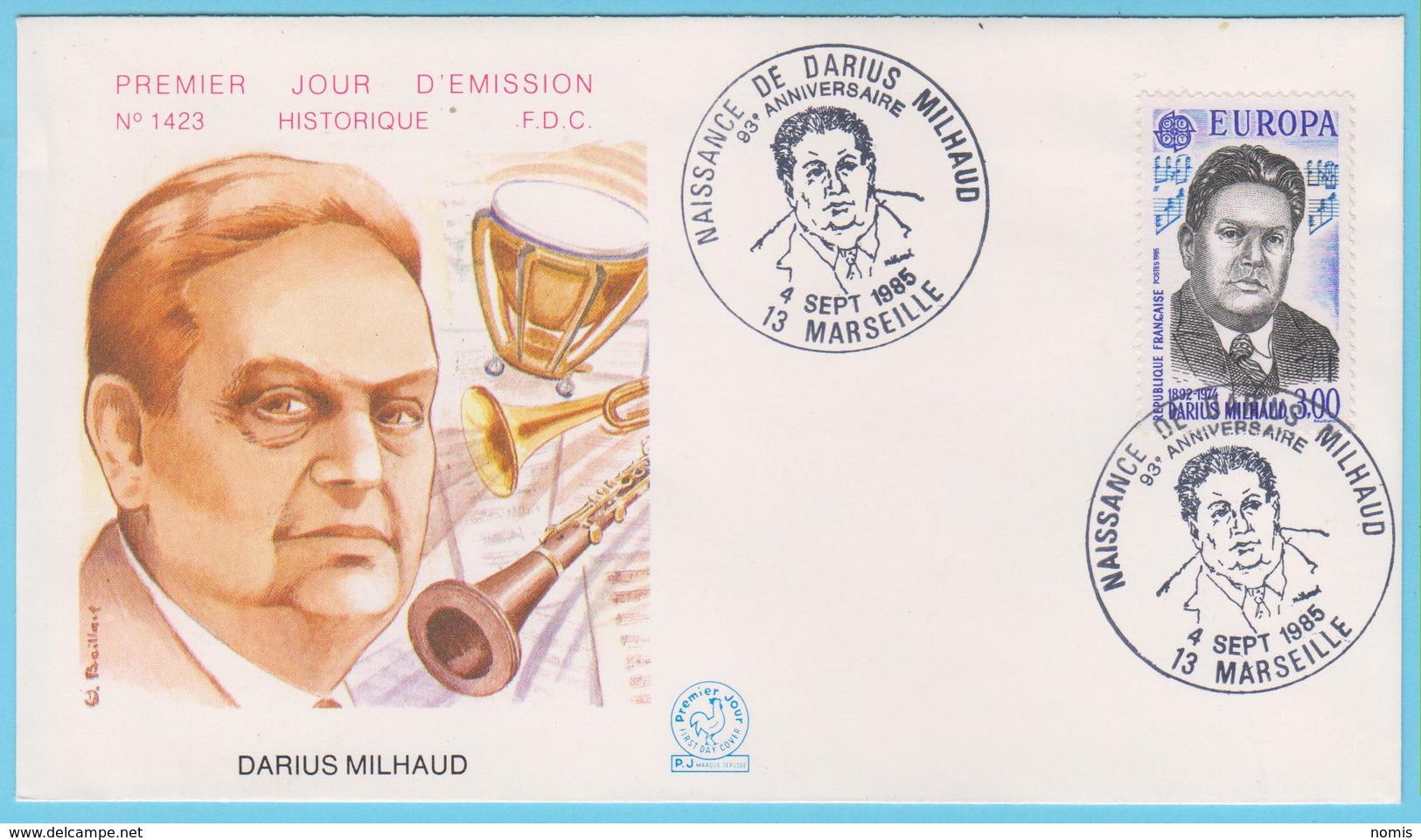 J.M. 23 - Oblitération Manuelle Grand Format - N° 56 - Marseille - 1985 - Compositeur - Milhaud - Musique
