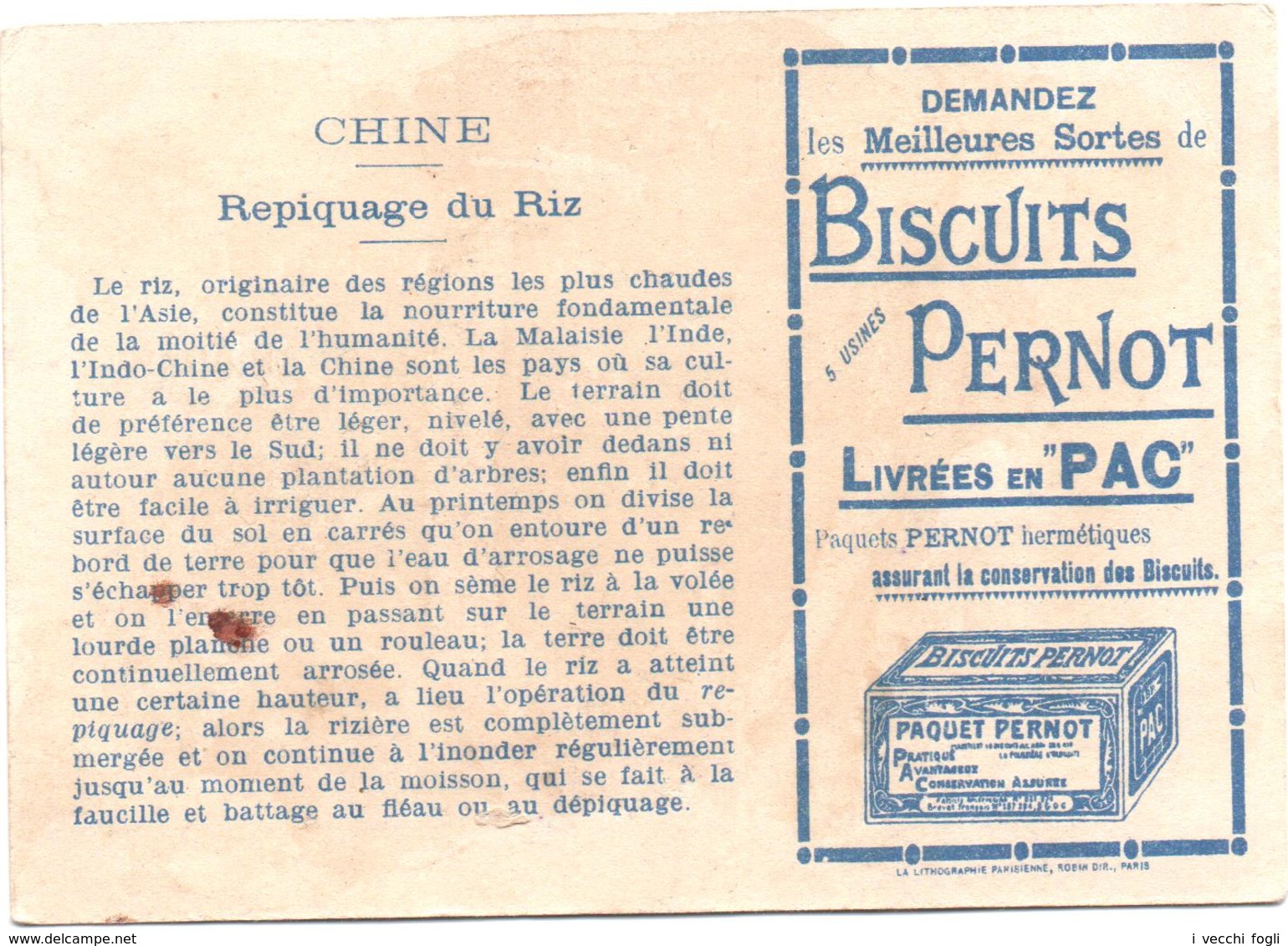 Figurina, Chromo, Victorian Trade Card. Biscuits Pernot. Chine, Repiquage Du Riz. - Pernot