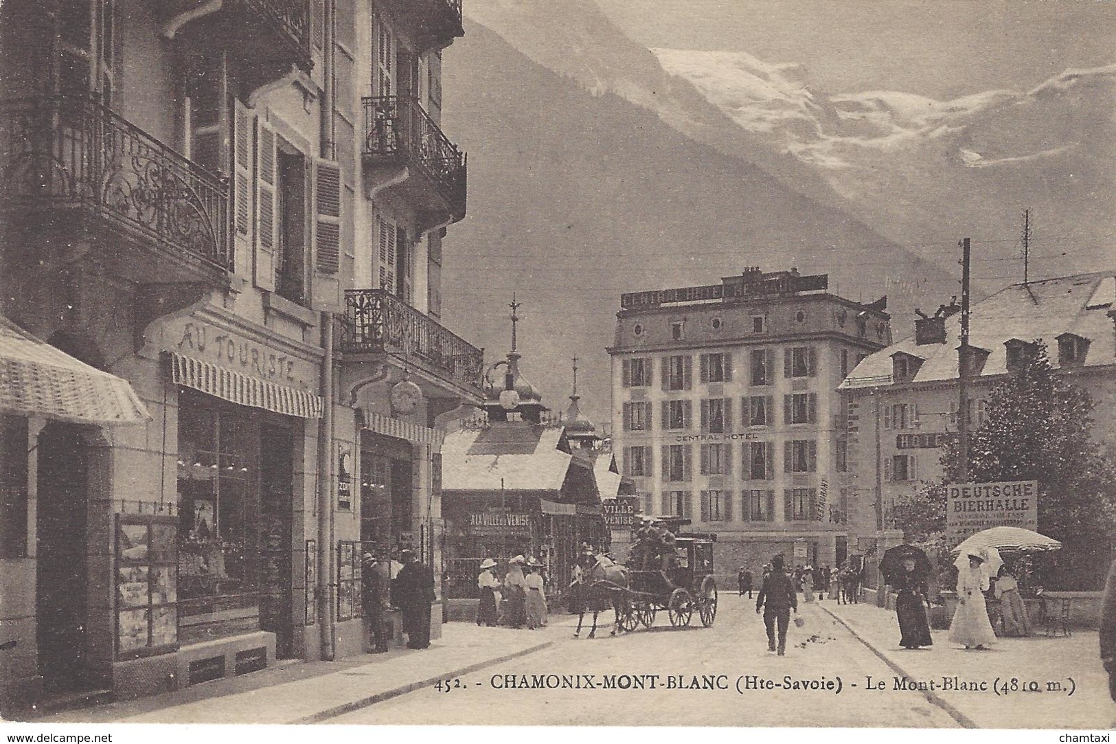 74 CHAMONIX MONT BLANC CENTRAL HOTEL AU FOND HOTEL MODERNE VICTORIA A GAUCHE RUE VALLOT EDITEUR FAURAZ  N ° 452 - Chamonix-Mont-Blanc