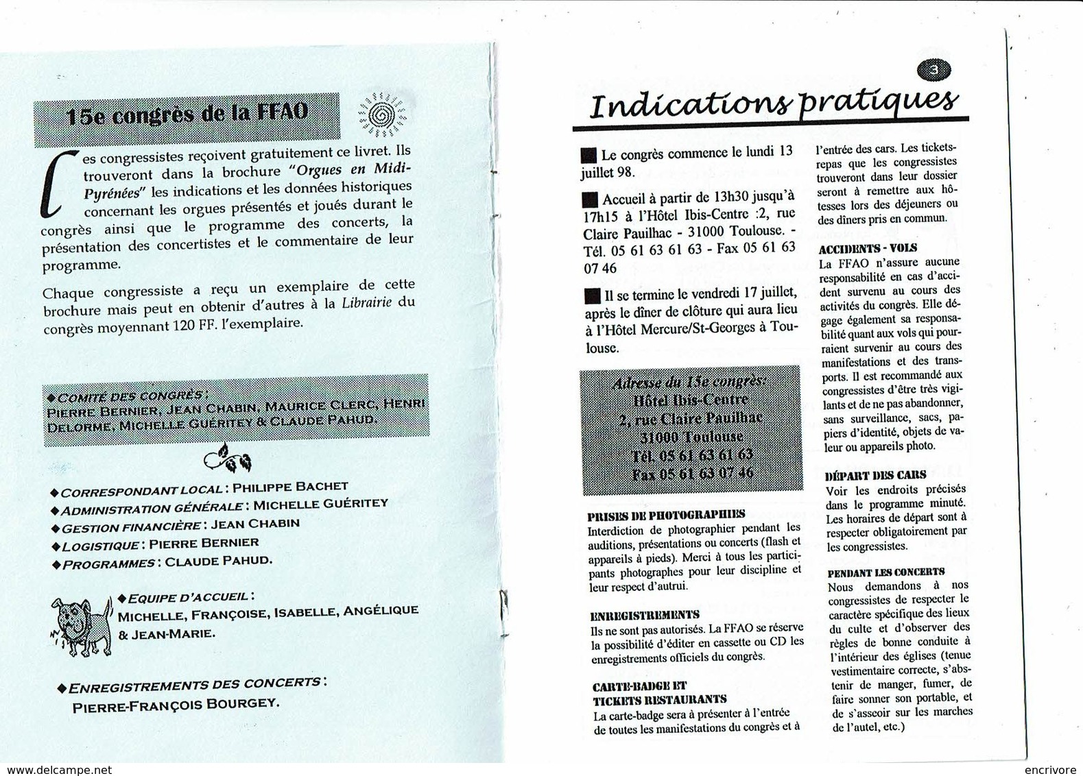 Livret Du Congressiste ORGUES EN MIDI PYRENEES Toulouse Et Région15e Congrès FFAO Opton Gers 1998 - Midi-Pyrénées