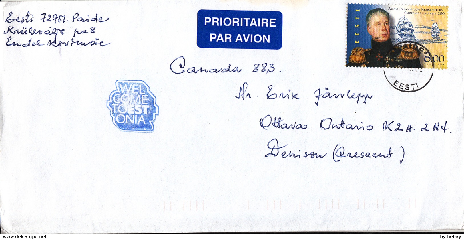 Estonia To Canada 200? Cover Sc #461 8k Adam Johann Von Krusenstern, Ships Circumnavigation - Estonie