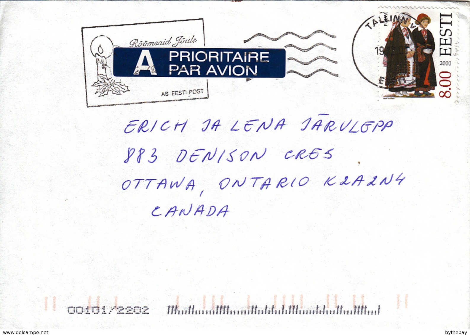 Estonia To Canada 2001 Cover Sc #401 8k Polva Folk Costume - Estonie