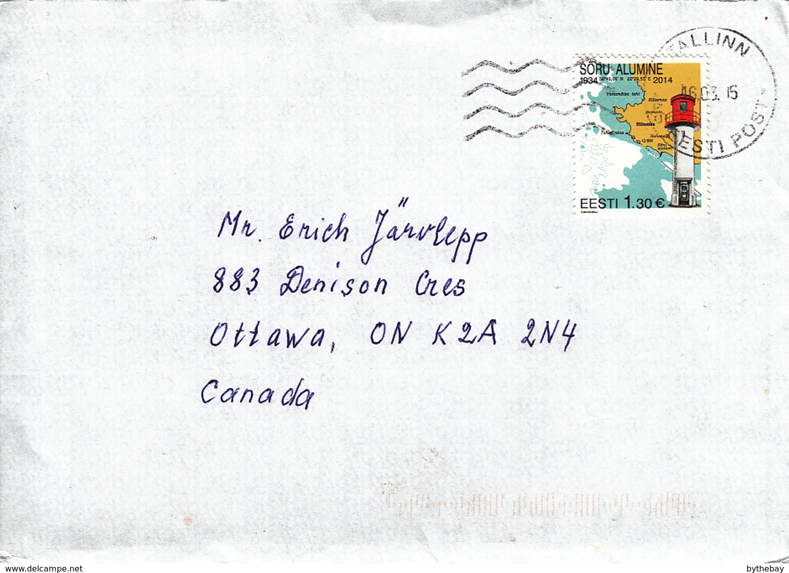 Estonia To Canada 2015 Cover  1.30Euros Soru Lighthouse - Estonie