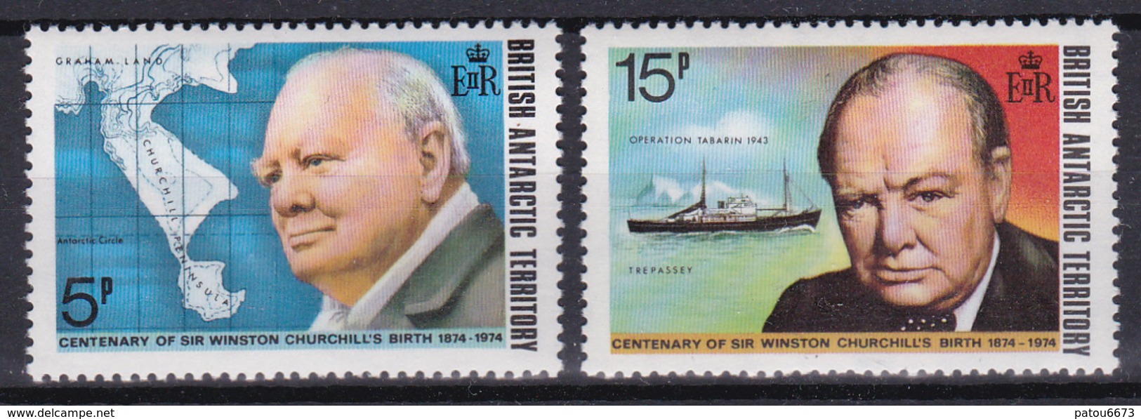British Antarctic Territory BAT 1974 Churchill Birth Centenary (Yv 62 Et 63 ) 2 Stamps MNH** - Unused Stamps