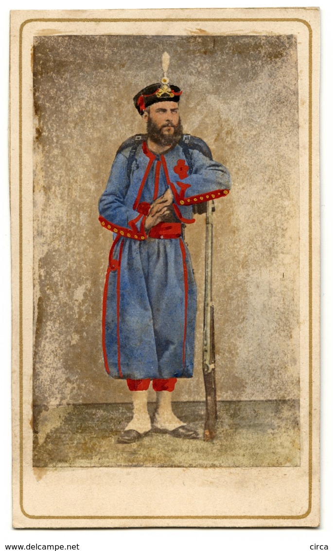 Soldat, Militaire, Zouave à Identifier, CDV Réhaussée - Anciennes (Av. 1900)