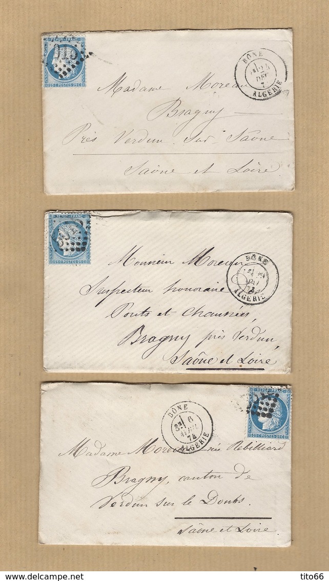 3 Enveloppes Donc 2 Avec Correspondance De Bone Algérie GC 5015 Vers Bragny Verso Tad Ambulant Spécial - 1849-1876: Période Classique