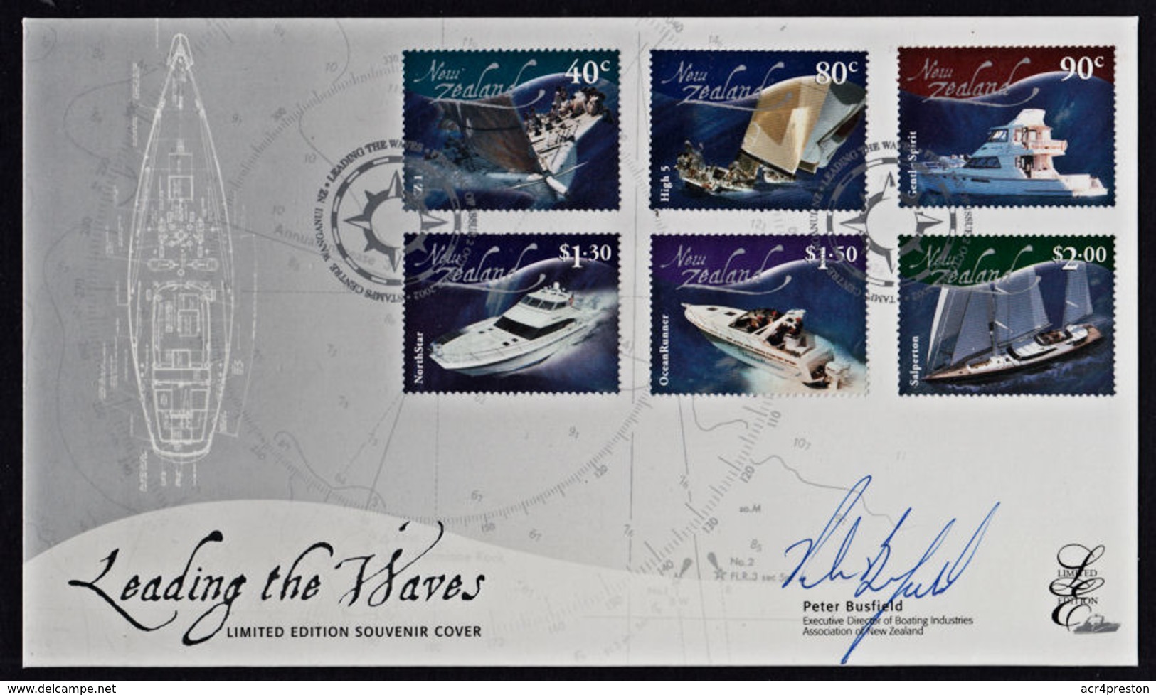 Ce0030 NEW ZEALAND 2002, SG 2531-6 Racing & Leisure Craft, Boats,  Limited Edition Signed FDC - Cartas & Documentos