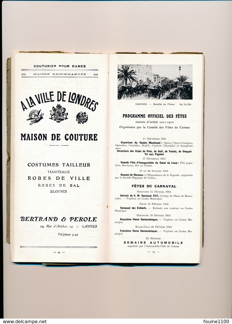 GUIDE DE CANNES vraiment très complet avec sa carte programme des fêtes régates tennis croquet courses de chevaux