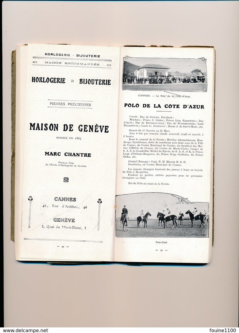 GUIDE DE CANNES vraiment très complet avec sa carte programme des fêtes régates tennis croquet courses de chevaux