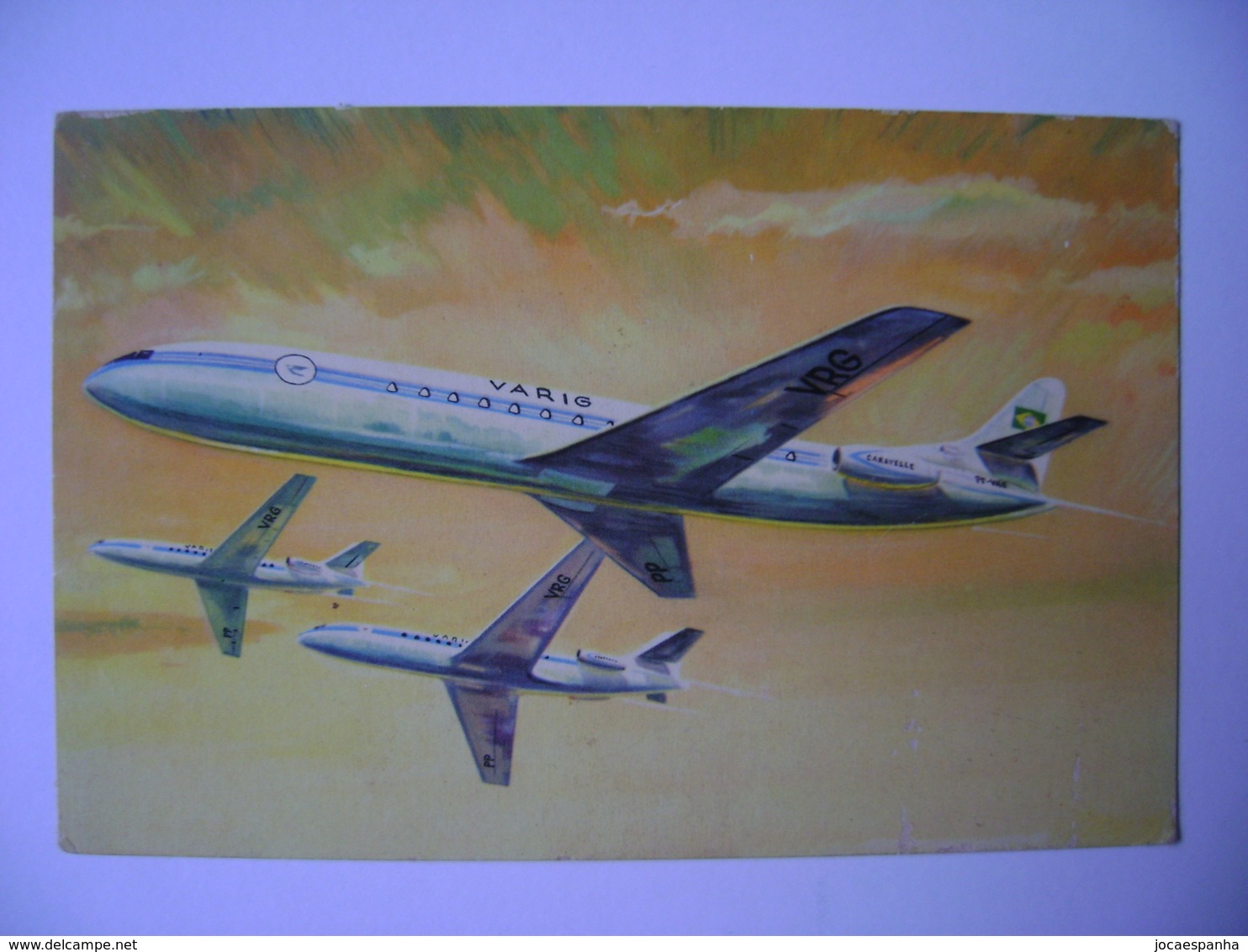 VARIG (BRAZIL) - OFFICIAL POST CARD OF AIR PLANE CARAVELLE IN THE STATE - Dirigeables