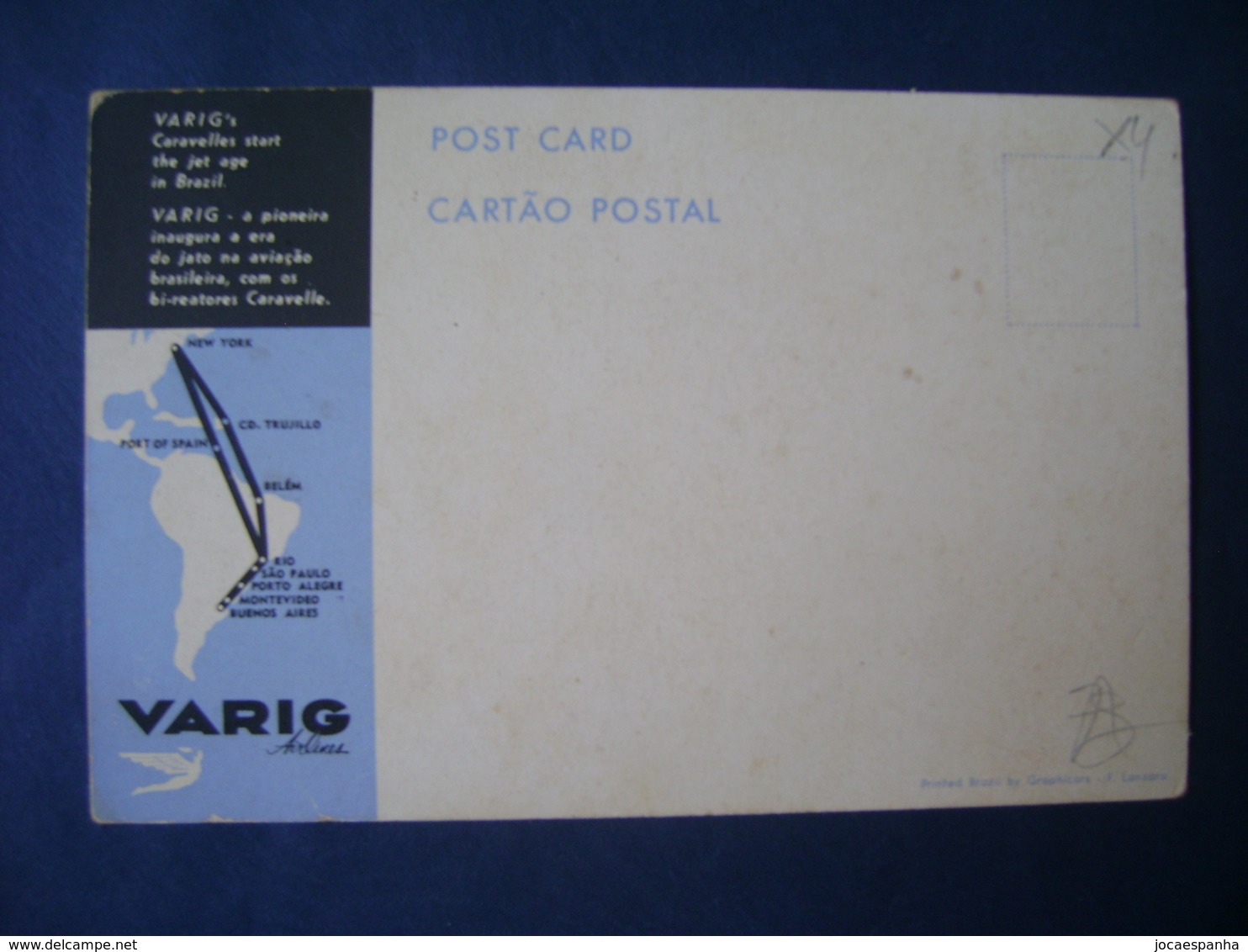 VARIG (BRAZIL) - OFFICIAL POST CARD OF AIR PLANE CARAVELLE IN THE STATE - Dirigeables