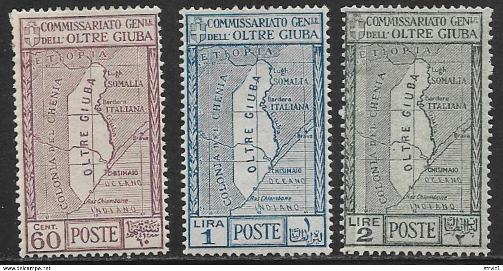 Oltre Giuba, Scott # 33-5 Mint Hinged Map, 1926 - Oltre Giuba