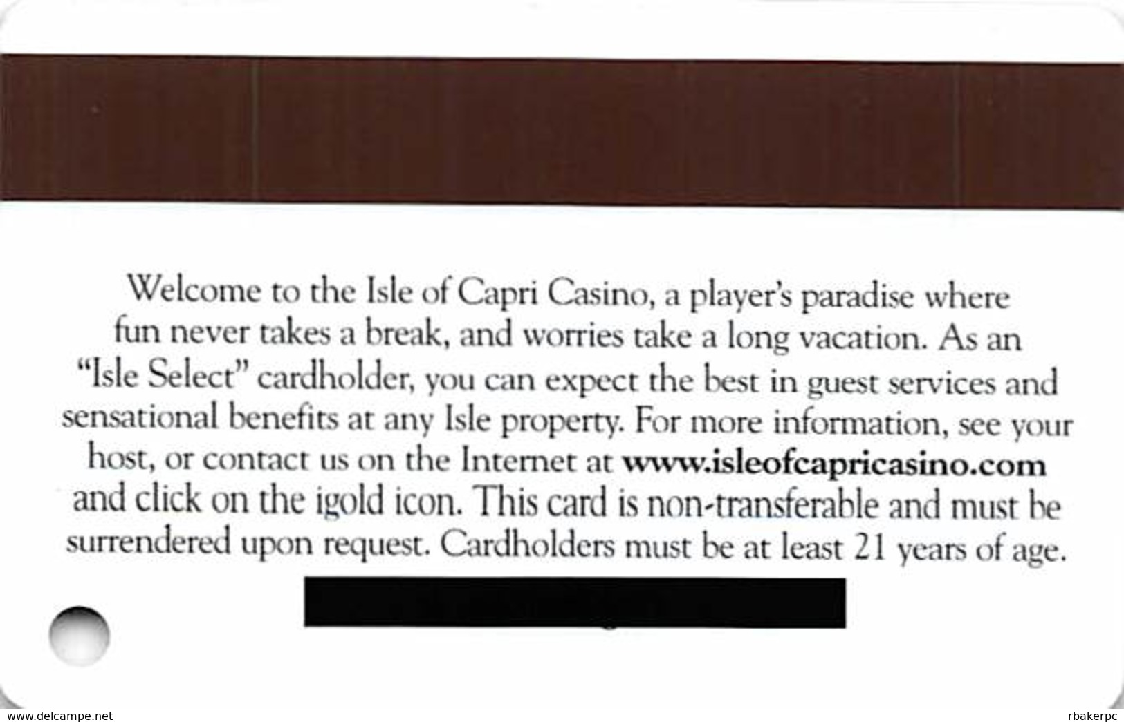 Isle Of Capri Casinos - Higher Level Isle Select Slot Card With 2001 Sticker & Black Out Year On Reverse - Casino Cards