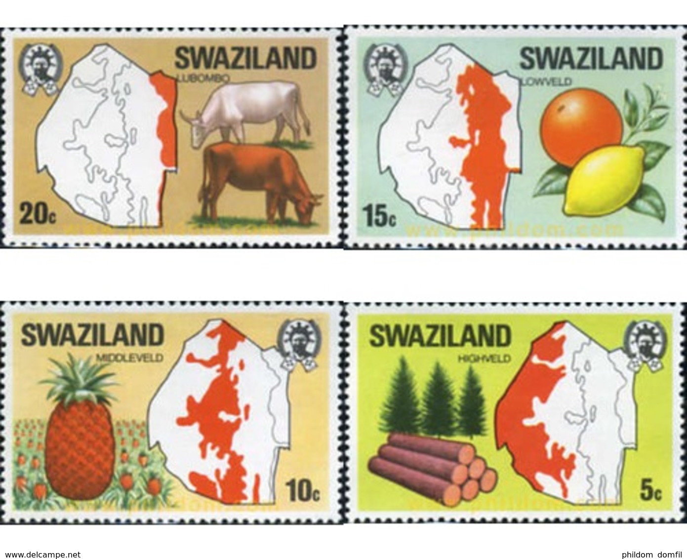 Ref. 29627 * MNH * - SWAZILAND. 1977. CARTAS GEOGRAFICAS DE LAS REGIONES. - Swaziland (1968-...)