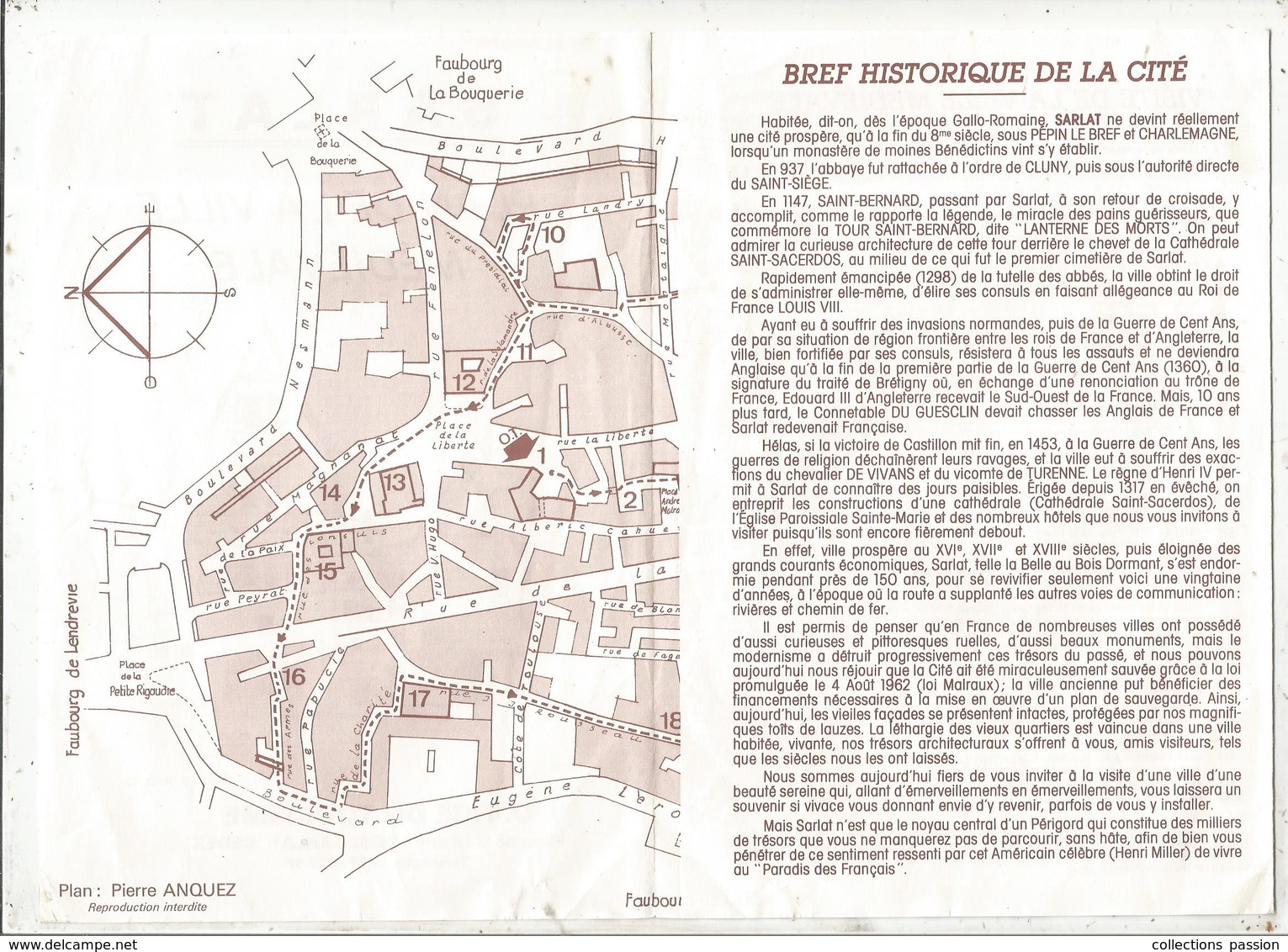 Plan De La Ville Médiévale De SARLAT, 6 Pages, 2 Scans ,frais Fr 1.55 E - Carte Stradali