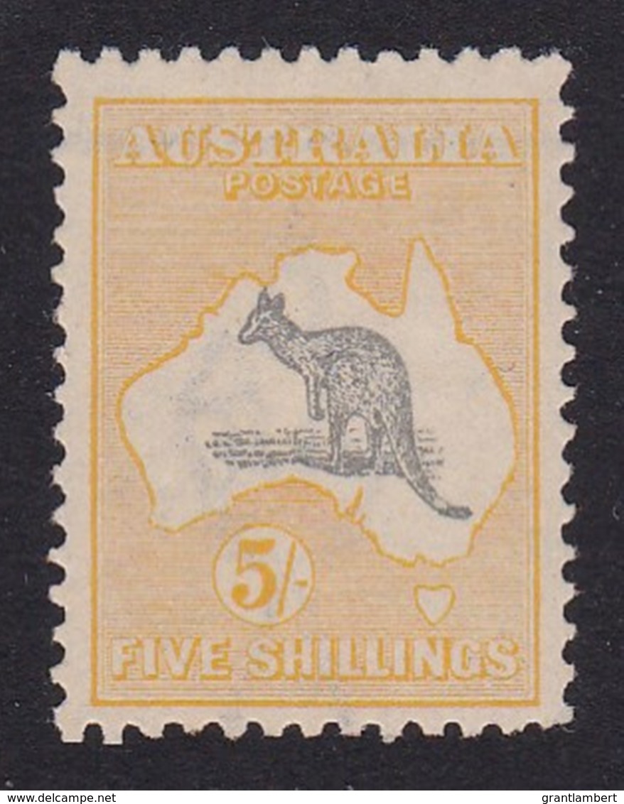 Australia 1918 Kangaroo 5/- Grey & Yellow 3rd Watermark MH - Listed Variety. - Mint Stamps