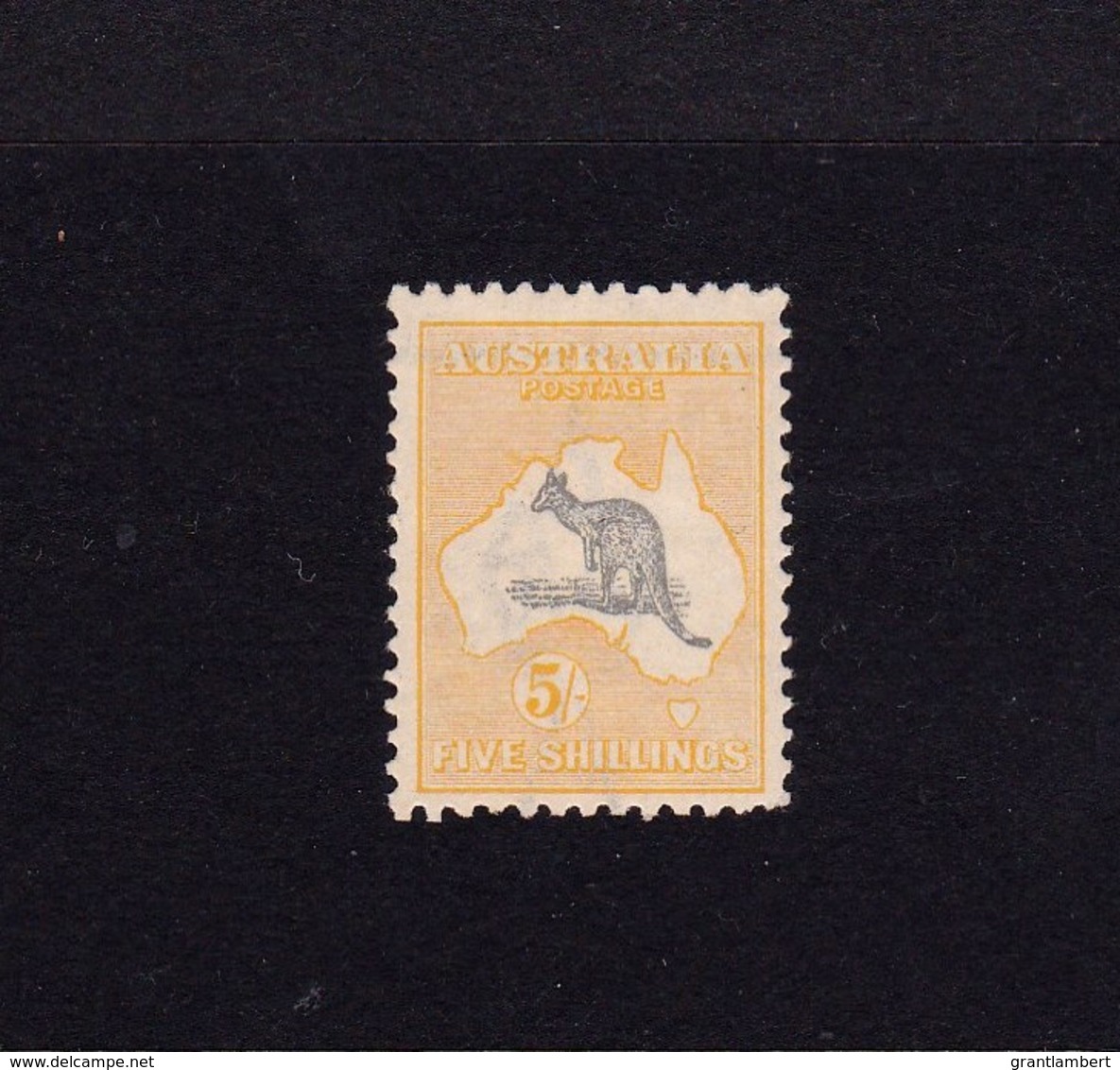 Australia 1918 Kangaroo 5/- Grey & Yellow 3rd Watermark MH - Listed Variety. - Neufs