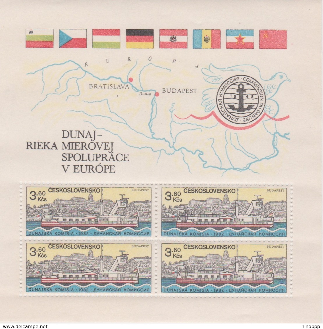 Czechoslovakia Scott 2425a 1982 Danube Commission Ferry, Sheetlet, Mint Never Hinged - Blocks & Sheetlets