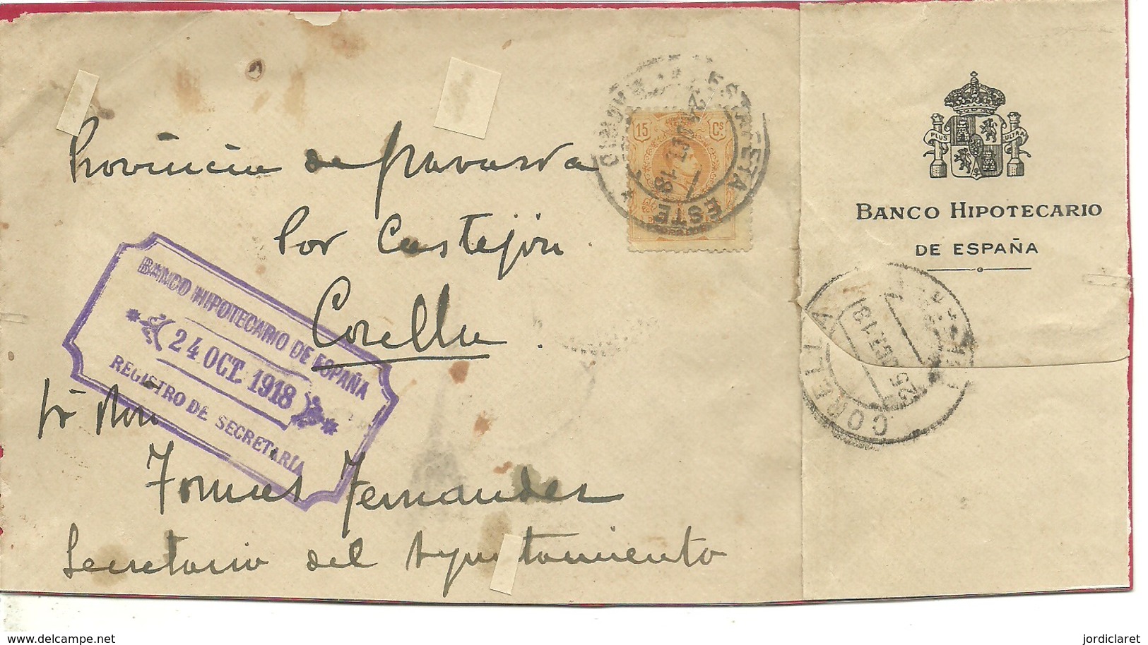 CARTA 1918  ESTAFETA ESTE MADRID A CORELLA      FRONTAL - Cartas & Documentos