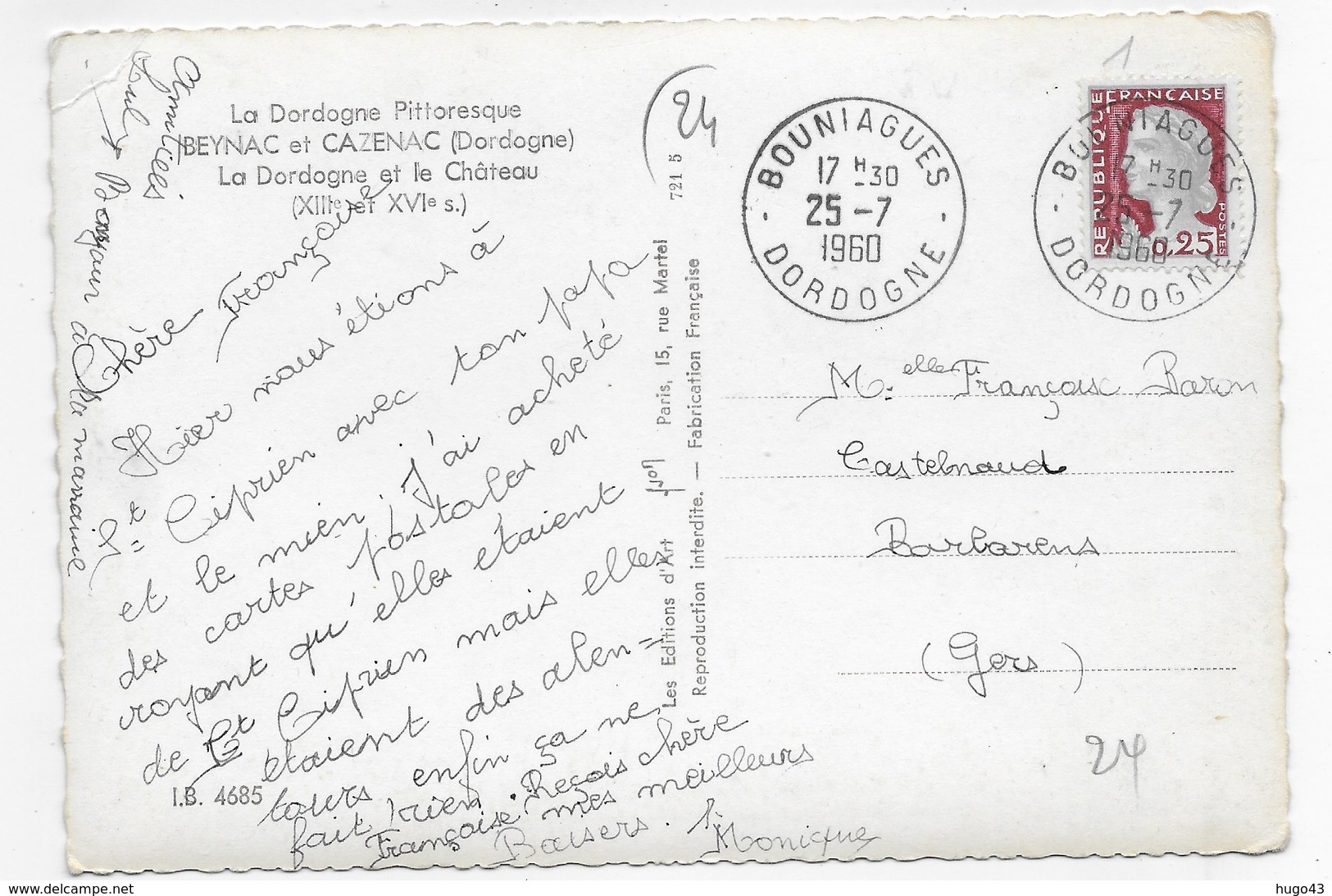 (RECTO / VERSO) BEYNAC ET CAZENAC EN 1960 - PECHEUR A LA LIGNE - BEAU CACHET - PETITS PLIS ANGLES - CPSM GF VOYAGEE - Sonstige & Ohne Zuordnung