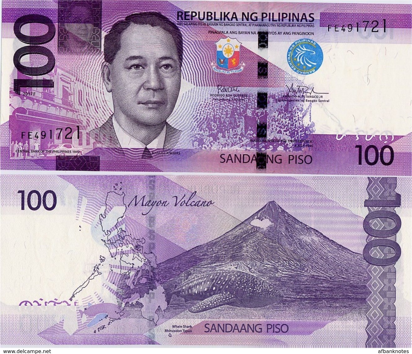 PHILIPPINES      100 Piso      P-208       2017F      UNC  [sign. Duterte-Tetangco] - Filippine