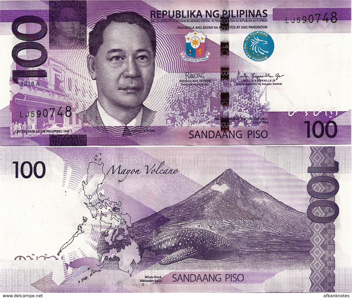 PHILIPPINES      100 Piso      P-New       2018A      UNC  [sign. Duterte-Espenilla] - Philippines