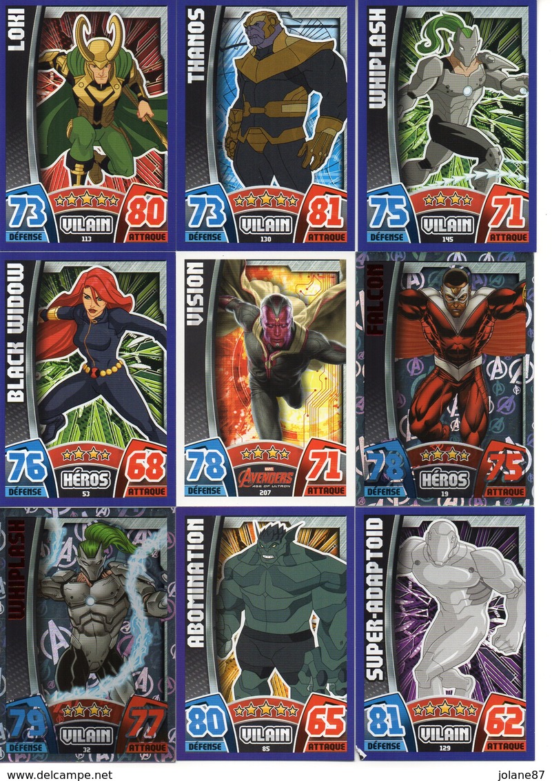 LOT DE   103 CARTES  TRADING CARD GAME  MARVEL AVENGERS  ATTAX 2010  +  LOT DE 28 CARTES EN DOUBLE