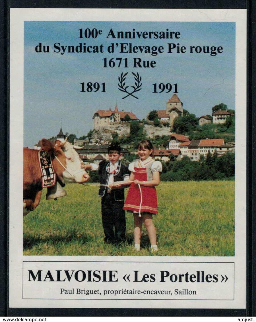 Rare // Etiquette De Vin // Vaches // Malvoisie, 100ème Du Syndicat D'élevage à Rue - Vacas