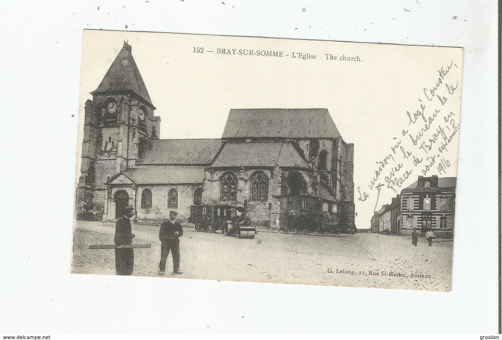 BRAY SUR SOMME 152 L'EGLISE THE CHURCH (PETITE ANIMATION) 1916 - Bray Sur Somme