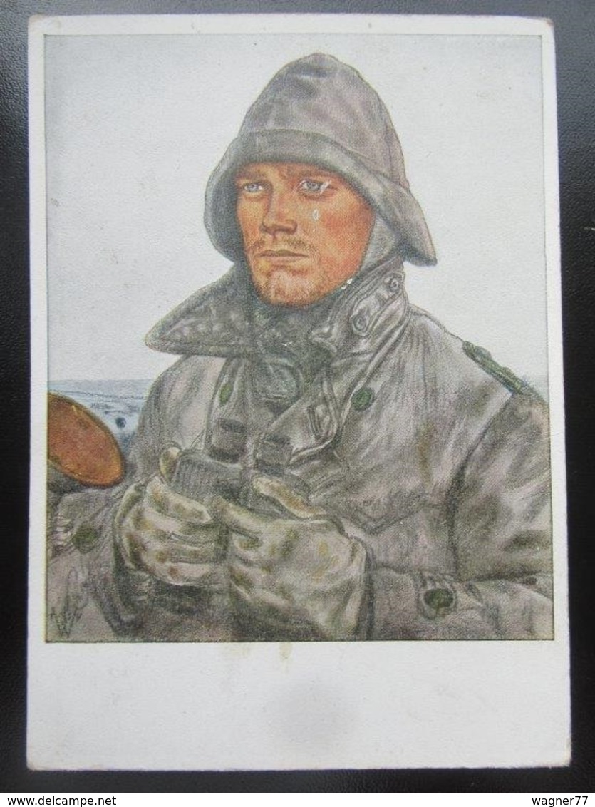 Postkarte Postcard Willrich - Propaganda - Wehrmacht - Beschädigt / Damaged - Erhaltung/condition II-III - War 1939-45