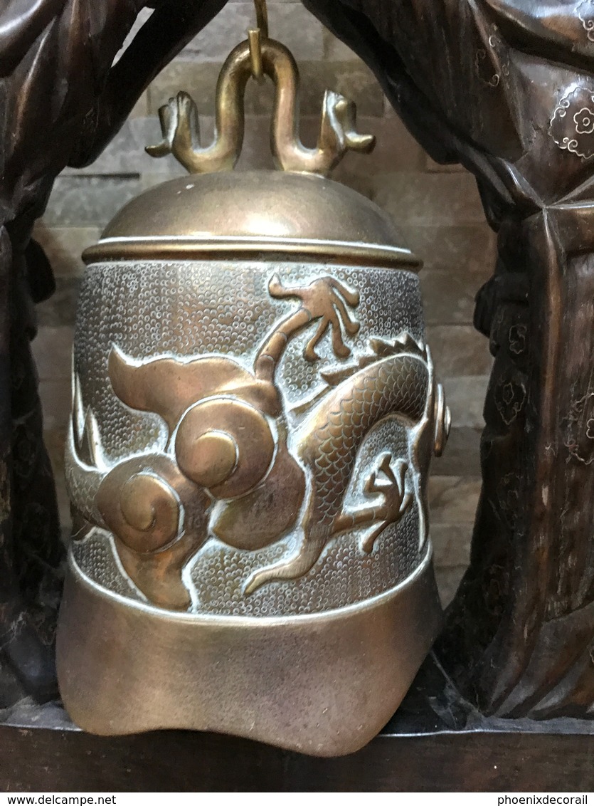 GONG de table avec sa cloche en bronze et marteau - INDOCHINE