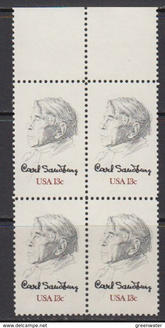 USA 1978 Carl Sandburg 1v Bl Of 4 (margin) ** Mnh (41803N) - Ongebruikt