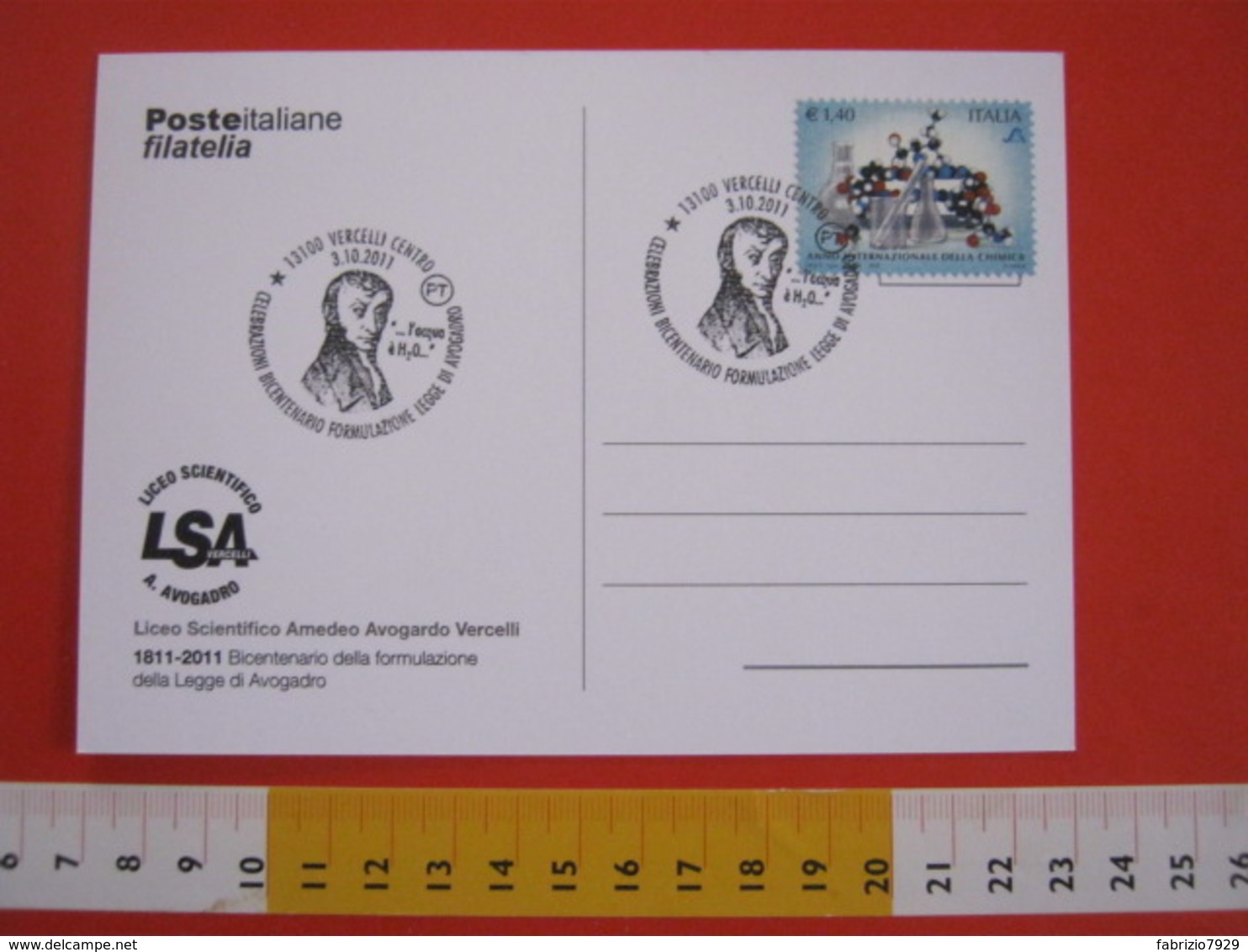 A.07 ITALIA ANNULLO - 2011 VERCELLI 200 ANNI LEGGE DI AVOGADRO FISICA SCIENZA ACQUA H2O CARD RISO RISAIA RISAIE - Fisica