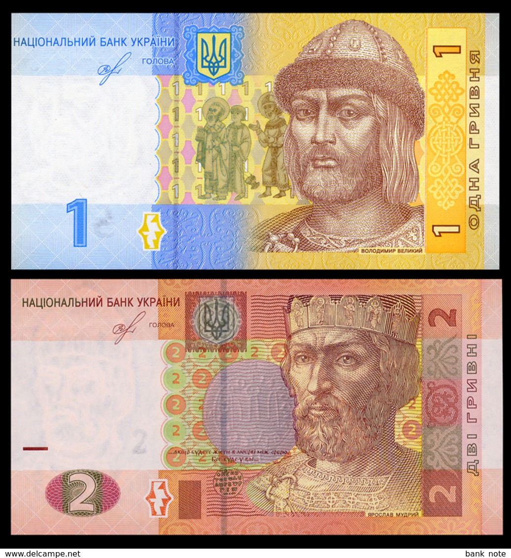 UKRAINE SET 2 BANKNOTES 1 & 2 HRYVNI 2018 SMOLIY ЮК Pick New Unc - Oekraïne