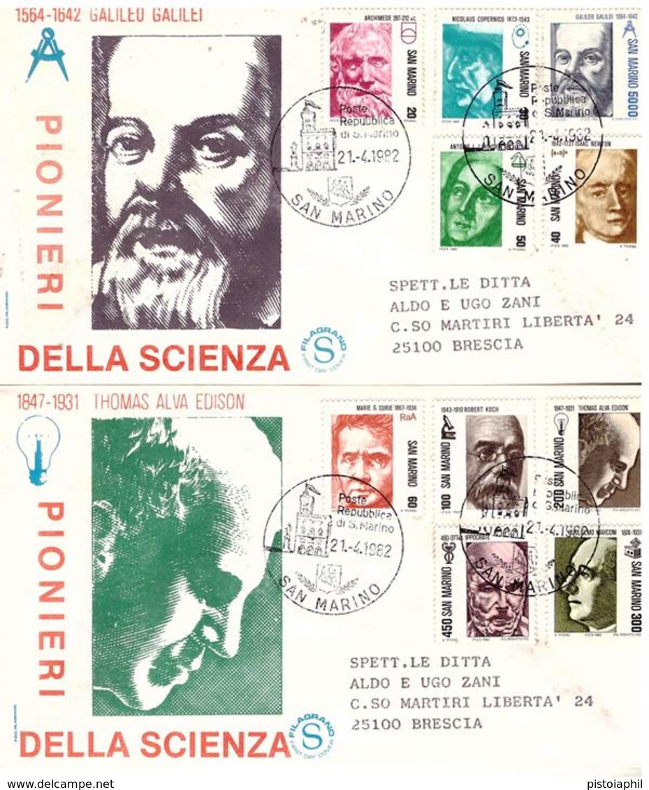 2 Fdc Filagrano: PIONIERI DELLA SCIENZA (1982); No Viaggiate - FDC