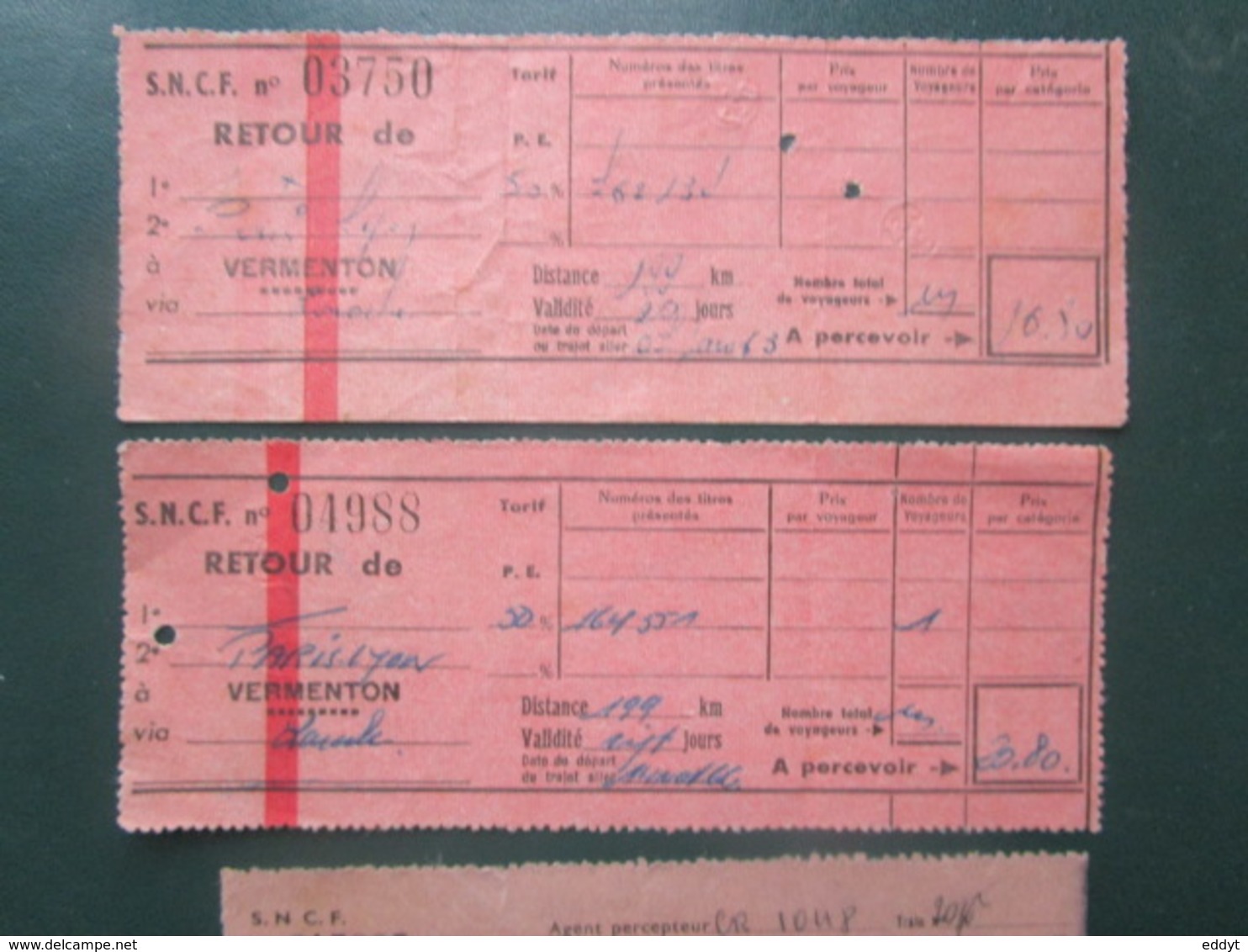 4 BILLETS Tickets De Train - S.N.C.F.  - France -  Dans Les Années 1945/années 60 "couleur Vieux Rose" - Welt