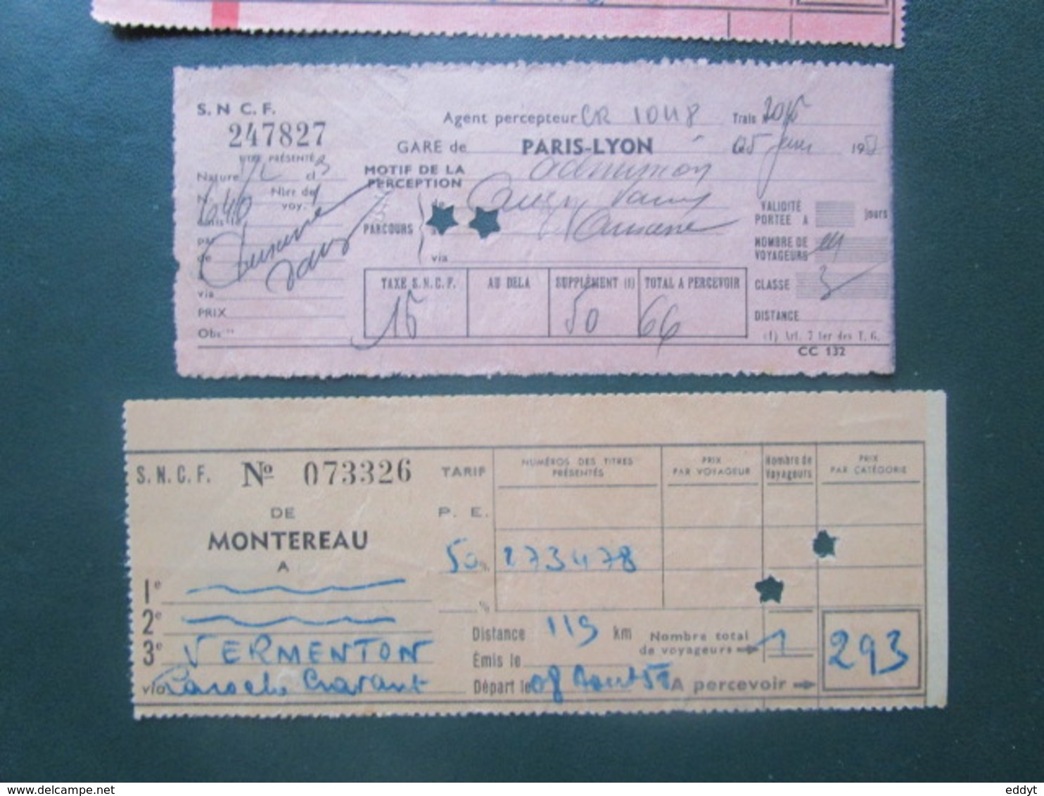 4 BILLETS Tickets De Train - S.N.C.F.  - France -  Dans Les Années 1945/années 60 "couleur Vieux Rose" - World