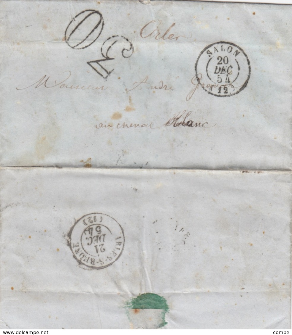 LETTRE. 1854. BOUCHES-DU-RHONE SALON POUR ARLES. TAXE TAMPON 30 - 1849-1876: Période Classique