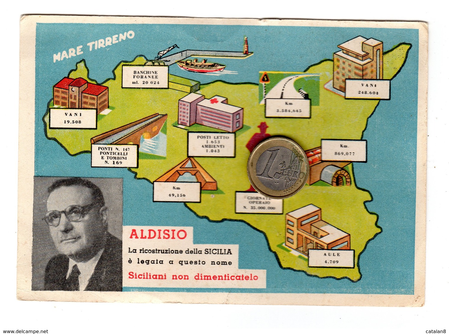 S6443 CARTOLINA POLITICA SICILIA ANNI 50 CANDIDATO ELEZIONI ALDISIO - Partiti Politici & Elezioni