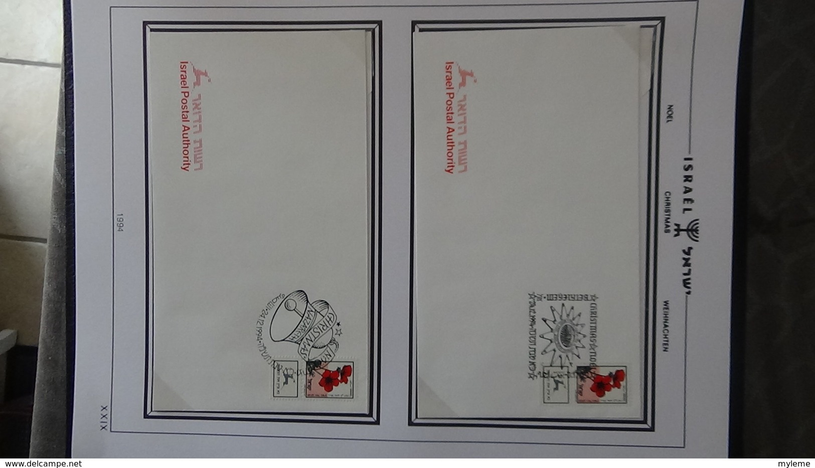 Très beau classeur SHEPS de 60 enveloppes de Noël d'Israël de 1968 à 2002. Villes différentes. A saisir  !!!