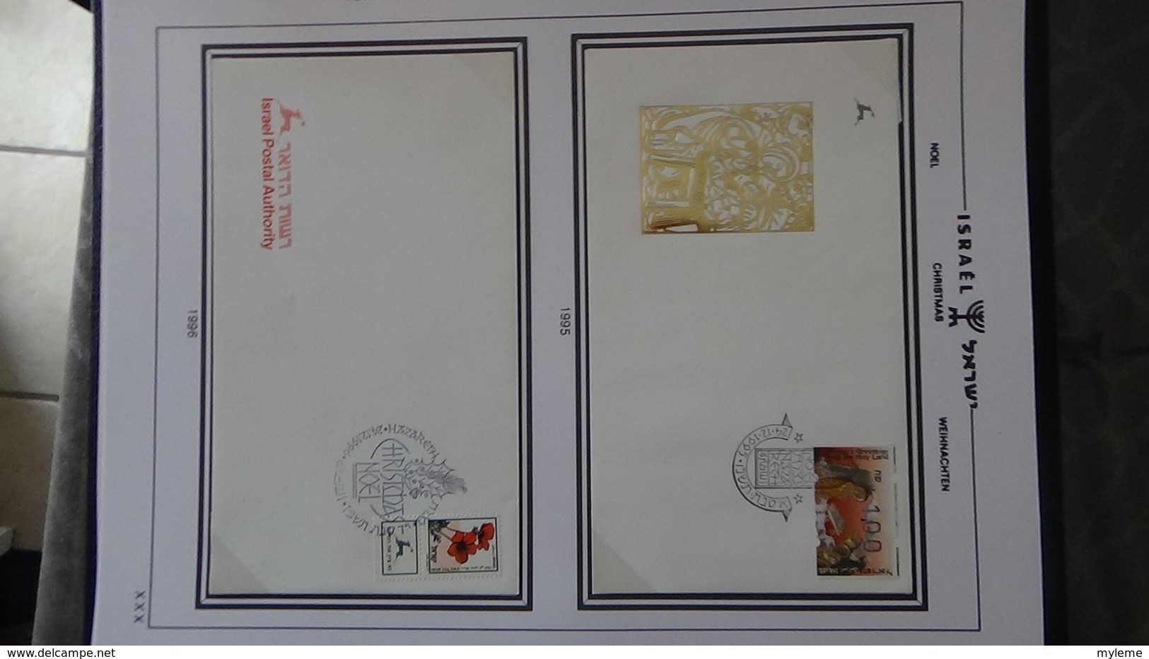 Très beau classeur SHEPS de 60 enveloppes de Noël d'Israël de 1968 à 2002. Villes différentes. A saisir  !!!